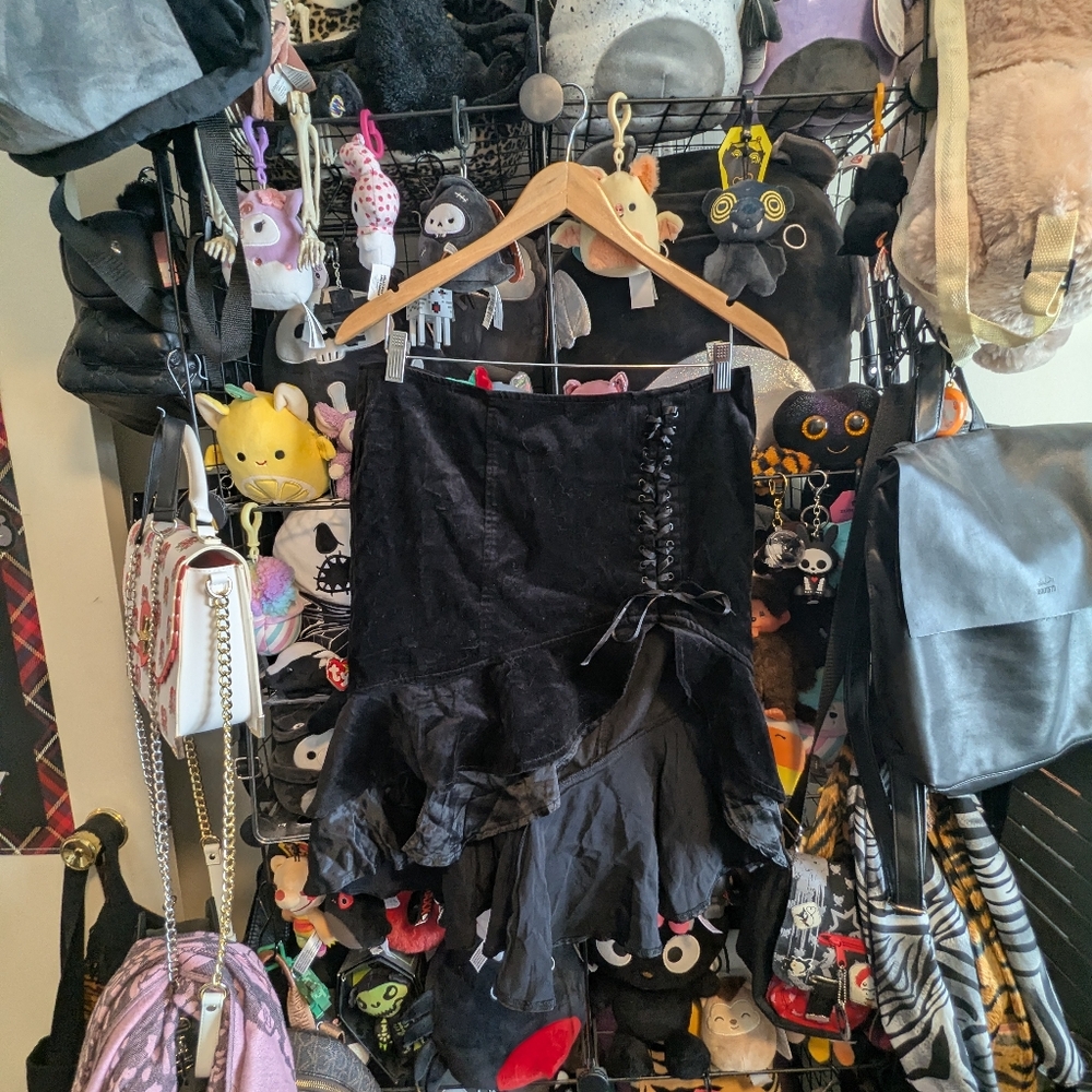 Vintage Y2K Lip Service Black Velvet Corset Skirt